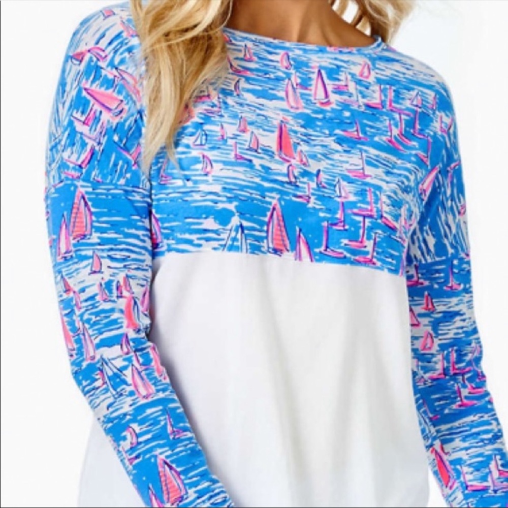 NWT Lilly Pulitzer Finn Shirt in Zanzibar Blu Boatylicious, Large